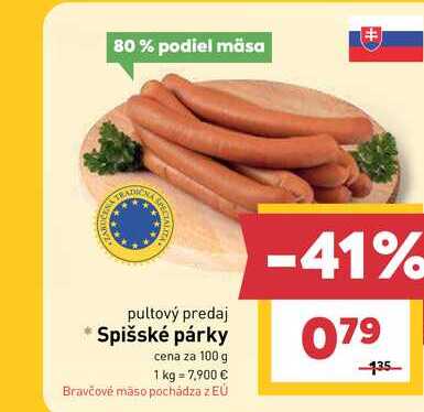 Spišské párky cena za 100 g