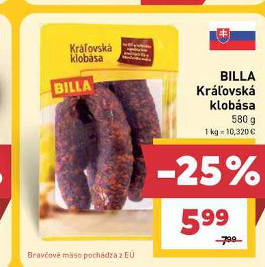 BILLA Kráľovská klobása 580 g