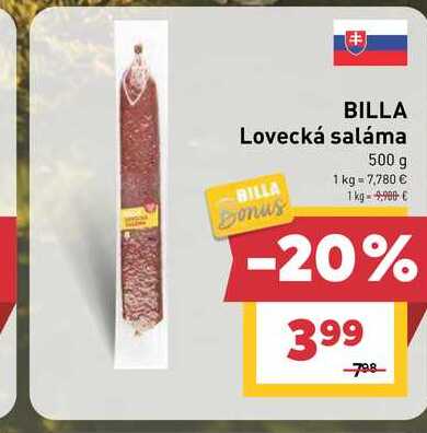 BILLA Lovecká saláma 500 g