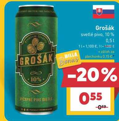 Grošák svetlé pivo, 10% 0,5l