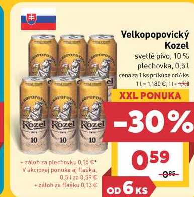 Velkopopovický Kozel svetlé pivo, 10% plechovka, 0,5l