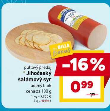 Jihočeský salámový syr údený blok cena za 100 g