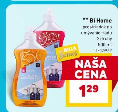 Bi Home prostriedok na umývanie riadu 2 druhy 500 ml