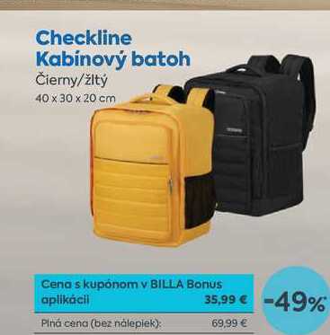 Checkline Kabínový batoh Čierny/žltý 40 x 30 x 20 cm