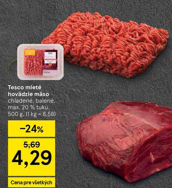 Tesco mleté hovädzie mäso chladené, balené max. 20 % tuku 500 g