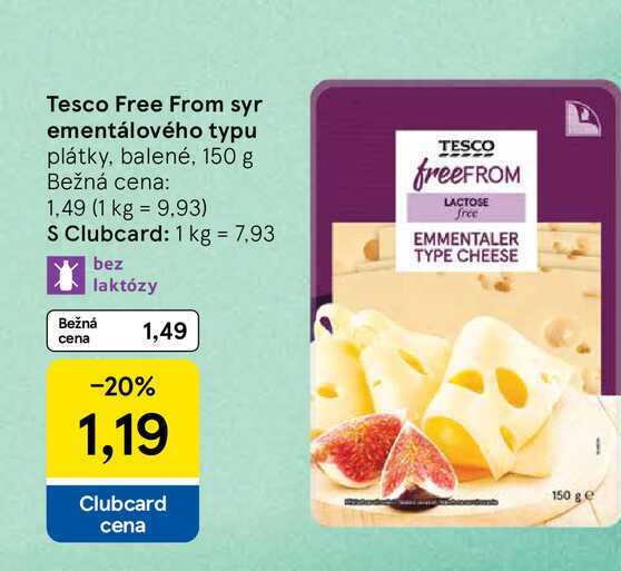 Tesco Free From syr ementálového typu plátky, balené, 150 g