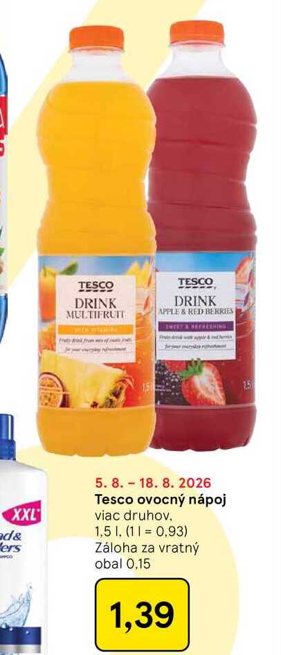 Tesco ovocný nápoj viac druhov, 1,5 l