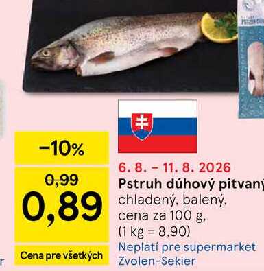 Pstruh dúhový pitvaný chladený, balený cena za 100 g