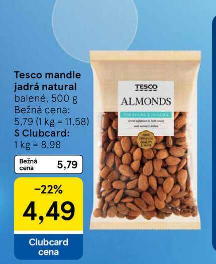 Tesco mandle jadrá natural balené, 500 g