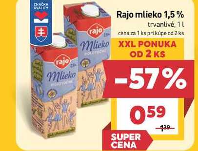 Rajo mlieko 1,5% trvanlivé, 1L