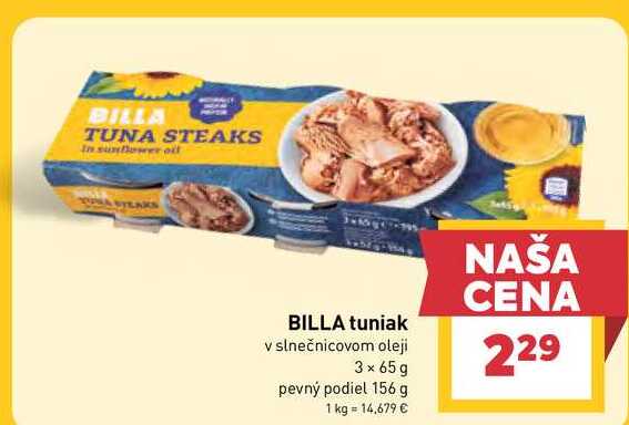 BILLA tuniak v slnečnicovom oleji 3 x 65 g