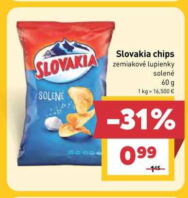 Slovakia chips zemiakové lupienky solené 60 g
