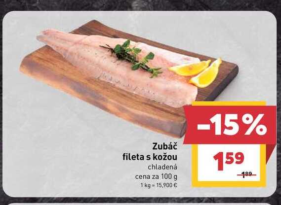 Zubáč fileta s kožou chladená cena za 100 g
