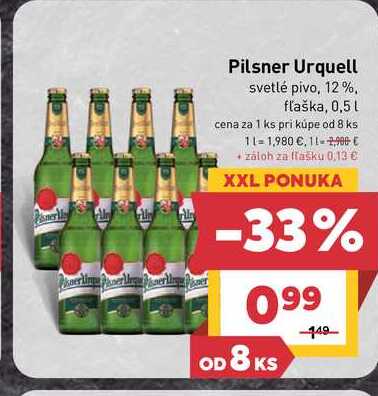Pilsner Urquell svetlé pivo, 12%. fľaška, 0,5l  v akcii