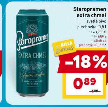 Staropramen extra chmel svetlé pivo plechovka, 0,5 l