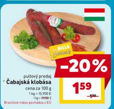 Čabajská klobása cena za 100 g