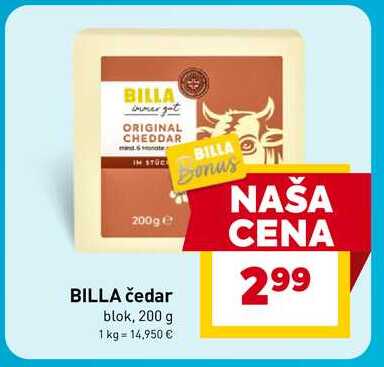 BILLA čedar blok, 200 g