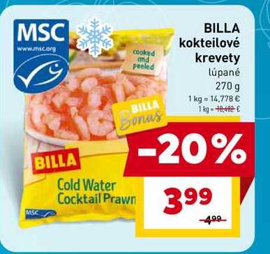 BILLA kokteilové krevety lúpané 270 g
