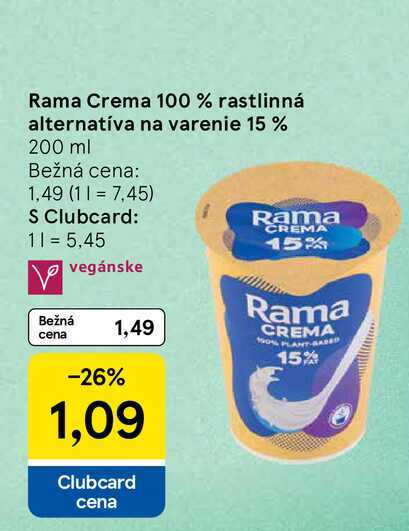 Rama Crema 100% rastlinná alternatíva na varenie 15 % 200 ml