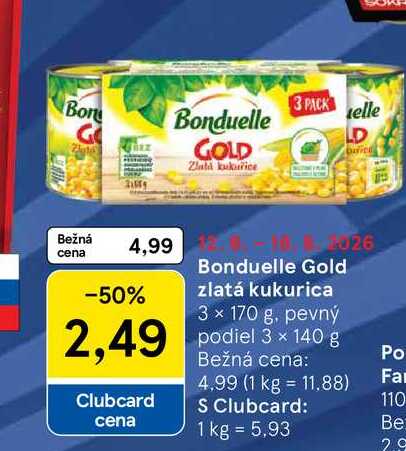 Bonduelle Gold 3 x 170 g, pevný podiel 3 x 140 g