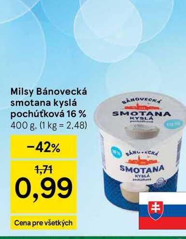 Milsy Bánovecká smotana kyslá pochúťková 16 % 400 g v akcii