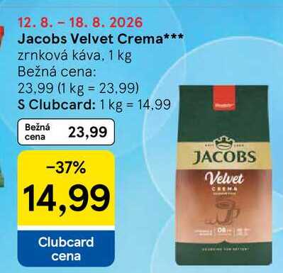 Jacobs Velvet Crema zrnková káva, 1 kg v akcii
