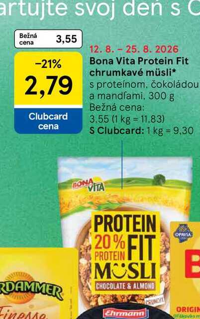 Bona Vita Protein Fit chrumkavé müsli s proteínom, čokoládou a mandľami, 300 g