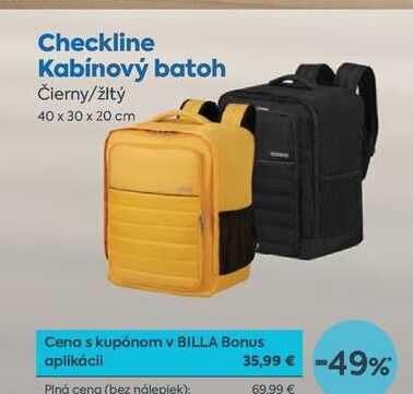Checkline Kabínový batoh Čierny/žltý 40 x 30 x 20 cm