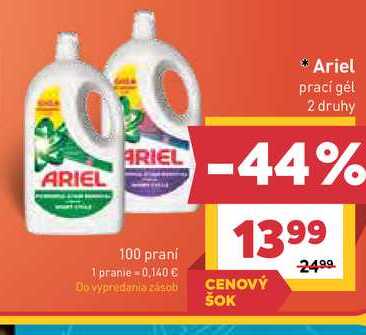 Ariel prací gél 2 druhy 100 praní