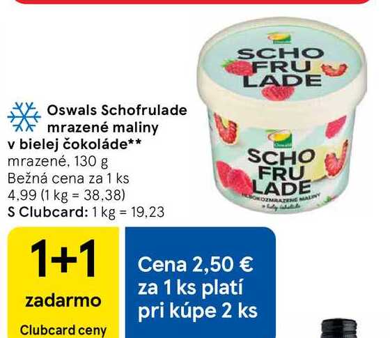 Oswals Schofrulade mrazené maliny v bielej čokoláde mrazené, 130 g