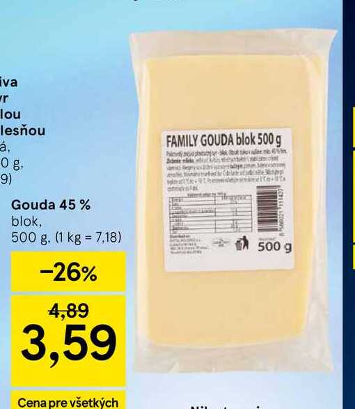 Gouda 45 % blok, 500 g
