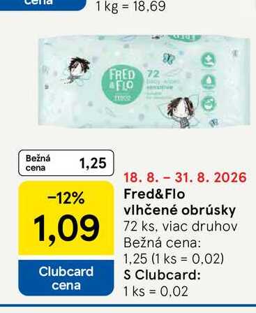 Fred&Flo vlhčené obrúsky 72 ks, viac druhov
