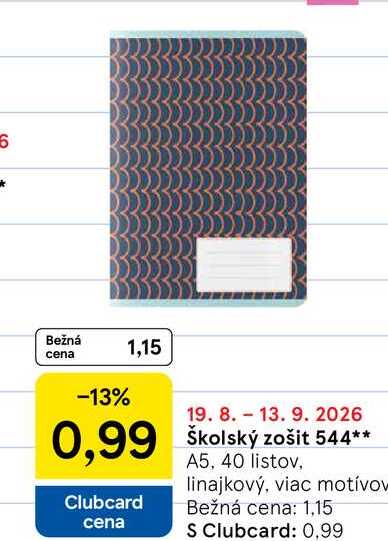 Školský zošit 544 A5, 40 listov, linajkový