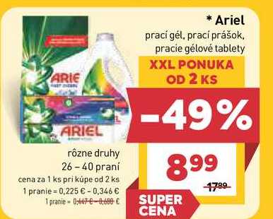 Ariel prací gél, prací prášok, pracie gélové tablety 26-40 praní