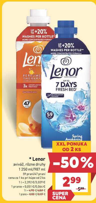 Lenor aviváž, rôzne druhy 1 250 ml/987 ml 59 praní/47 praní