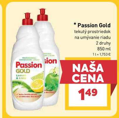 Passion Gold tekutý prostriedok na umývanie riadu 2 druhy 850 ml