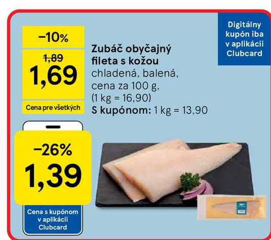 Zubáč obyčajný fileta s kožou chladená, balená, cena za 100 g