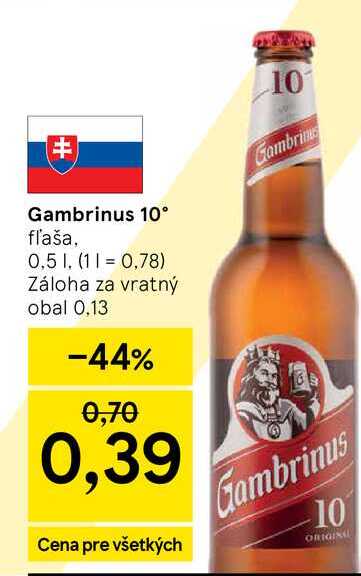 Gambrinus 10° fľaša, 0,5 l
