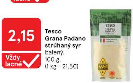 Tesco Grana Padano strúhaný syr balený, 100g