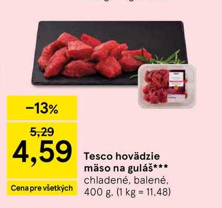 Tesco hovädzie mäso na guláš chladené, balené 400g