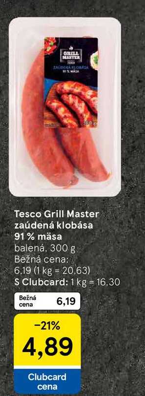 Tesco Grill Master zaúdená klobása 91% mäsa balená, 300 g