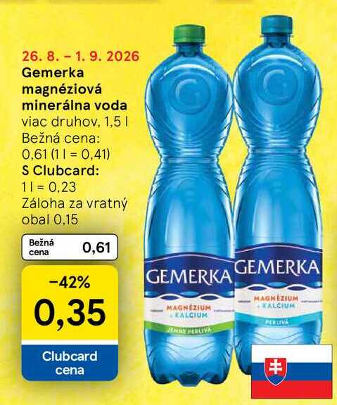 Gemerka magnéziová minerálna voda viac druhov, 1,5 l