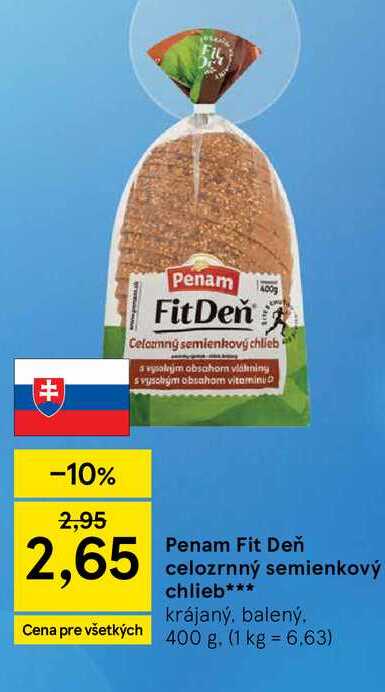 Penam Fit Deň celozrnný semienkový chlieb krájaný, balený 400 g