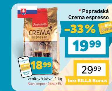 Popradská Crema espresso zrnková káva, 1 kg