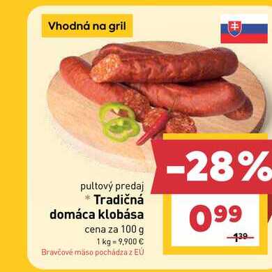 Tradičná domáca klobása cena za 100 g