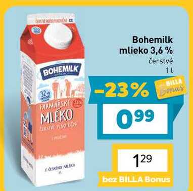 Bohemilk mlieko 3,6 % čerstvé 1l