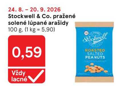Stockwell & Co. pražené solené lúpané arašidy 100 g
