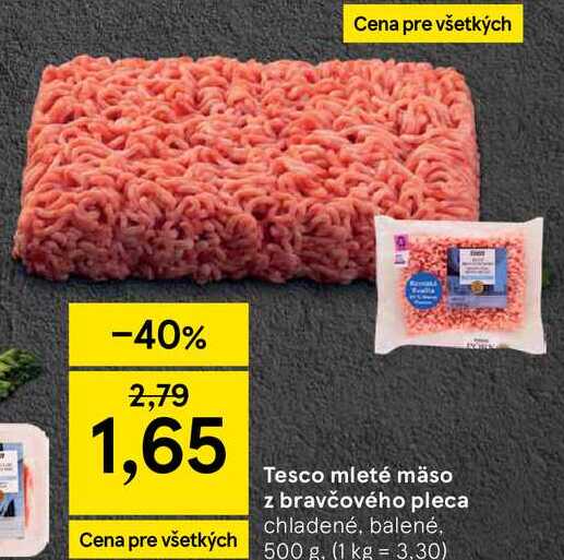 Tesco mleté mäso z bravčového pleca chladené, balené, 500 g