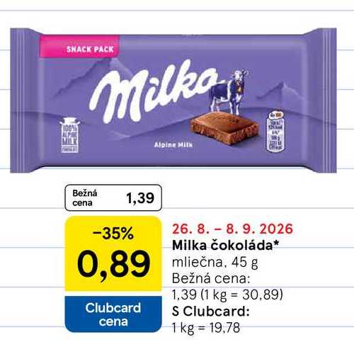 Milka čokoláda mliečna, 45 g