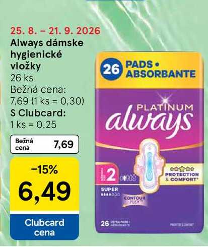 Always dámske hygienické vložky 26 ks